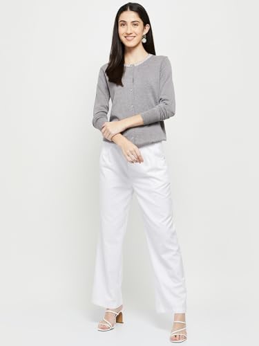Image of Max Women Polyester Embellished V-Neck Button Down Full Sleeves Cardigan