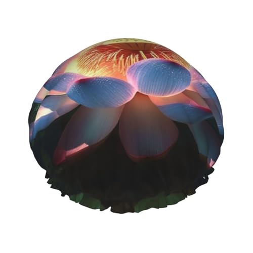 Flower Shower Cap for Women Reusable Waterproof Shower Bonnet Washable Elastic Band Bath Hair Hat Double Layered Bath Cap Extra Large for Long Hair