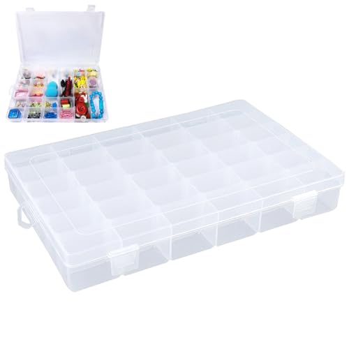 Sortierbox mit 36 Fächern Abnehmbare, ABS-Perlenbox mit Fächern 27,2 x 17,5 x 4,2 cm, Sortierbox mit Deckel und Verstellbaren Unterteilungen, Perlen-Aufbewahrungsbox Geeignet für Schmuck, Schrauben
