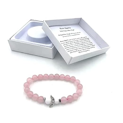 Pulsera de piedras preciosas de cuarzo rosa hecha a mano con ángel de la guarda en caja de regalo | Felicidad Amor Energía Familia