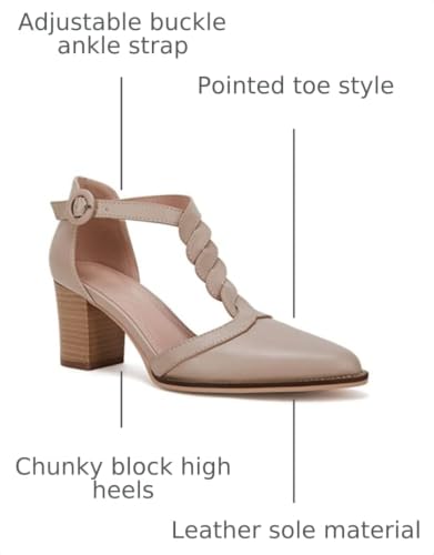Image of Coutgo Womens Block Chunky Heels T Strap Pointed Toe Work Dress Shoes