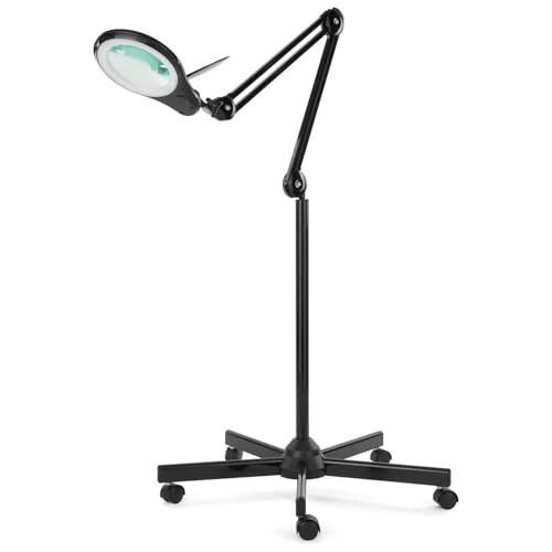 Neatfi Bifocals Lampe loupe LED 1 200 lumens avec base pivotante à 5 roues, dioptrie 5/20, intensité variable, 60 LED SMD, lentille de 12,7 CM de diamètre...