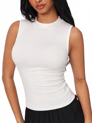 Image of CIDER Womens Tank Tops Sleeveless High Neck Ruched Crop Tops Going Out Casual Basic Ribbed Shirt Summer Fashion Clothing