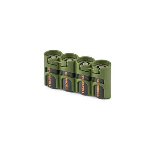 Storacell Slimline CR123 Battery Storage Caddy, Military Green, Holds 4 Batteries (Not Included)