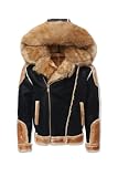 Jordan Craig El Jefe Shearling Moto Jacket_91625 Super Warm Detachable Hood With Zipper Faux Fur (US, Alpha, Medium, Regular, Regular, Black/Coffee)