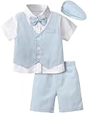 A&J DESIGN Toddler Boy Easter Outfit Gentleman Wedding Church Photoshoot Summer Ring Bearer Suits Dress Clothes Shorts Set with Newsboy Cap 3-4T Blue