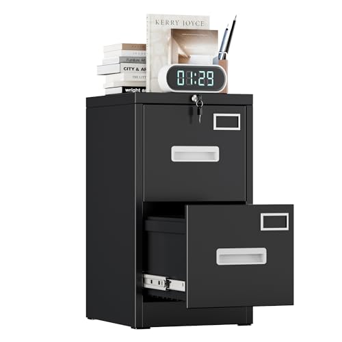 FlairVibe A4 Armario Archivador Metálico, 2 Cajonera Oficina Archivadores Verticales, Bloqueable, Incluye 2 Llaves, Dispositivo de Inserción, Muebles Oficina