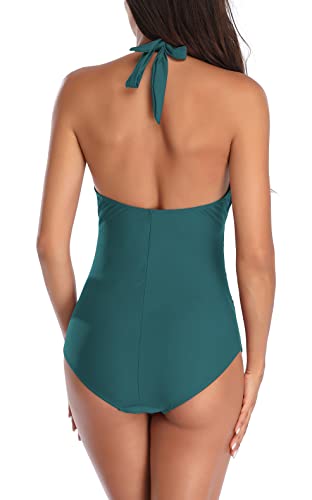 Eastelegant Maternity Swimsuits One Piece V-Neck Pregnancy Swimwear Halter Maternity Bikini (Peacock Blue,Large) #TOP2