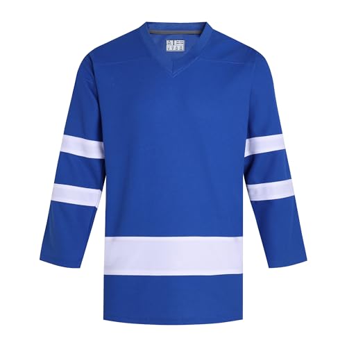 Pullonsy Royal Hockey Jerseys for Men Women Adult Boyfriend Girlfriend Practice Hockey T-Shirts Sports Uniform Vintage Outfit Cool City Tops Royal Jersey-White Stripe, Men Size Small