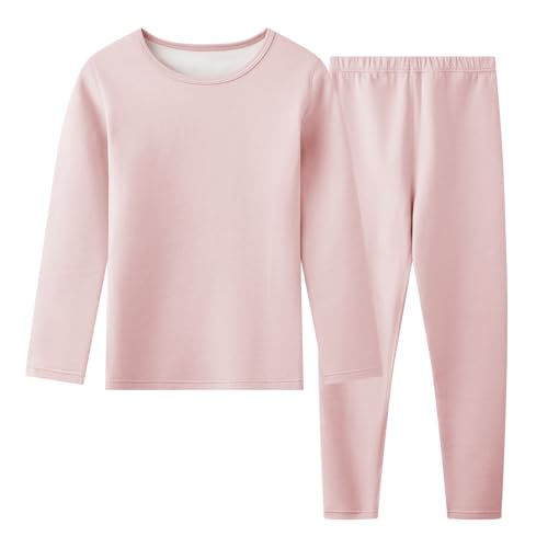 Hoseay Conjunto Ropa Interior Térmica Niños, Cálido Forro Polar Camiseta Manga Larga y Pantalón 2 Piezas Capa Base, Térmicas Set Otoño Invierno Deportes Esquí para Niña 11-12 Años, Rosa