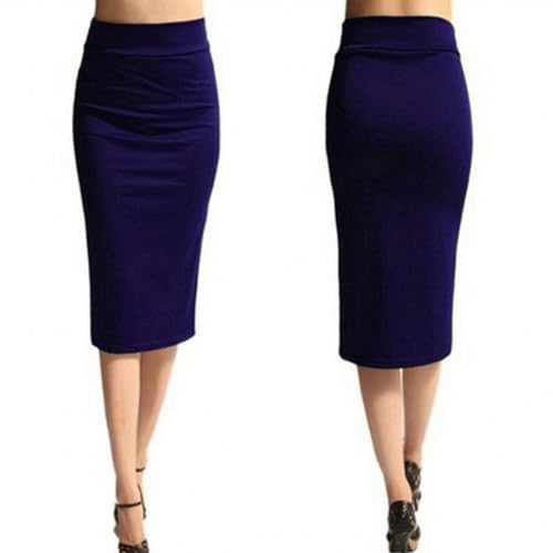 Damen-Bleistiftrock, Neuer Damen-Büro-Stretch-Enger Midi-Rock, Damen-Strickrock mit hoher Taille und mittlerer Wade, XL-lila-L
