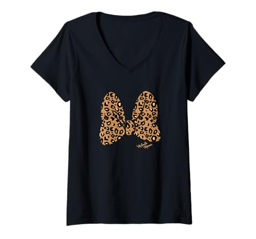 Disney Minnie Mouse Leopard Print Bow T-Shirt avec Col en V