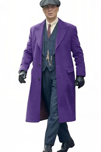 ORBITRAY Men's Long Wool Blend Trench Coat for Winter Vintage Overcoat Single Breasted business peacoat