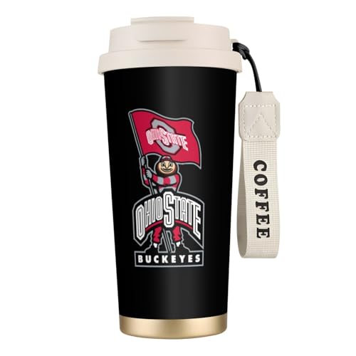 コーヒーカップ オハイオ州立大学バックアイズフットボール タンブラー 魔法瓶 水筒 保温マグ 車載カップ 直飲み 保温保冷 ストロー付き 広口 500ml