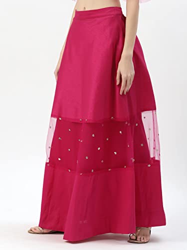 Image of studio rasa Women's Girls Dupion & Net Sequins Embroidered Panelled Skirt for Wedding Festive