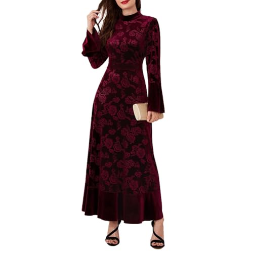 Women's Fall Winter Dress Long Sleeve Velvet Long Maxi Dress with Belt  Party Dress Flowy A Line Wedding Guest Dress - Product Details