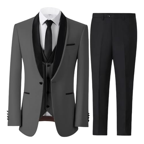 JinXuanYa Mens Suit 3 Pieces Slim Fit Suit for Men Formal Business Prom Tuxedos for Groomsmen Wedding(Blazer + Vest + Pants)2