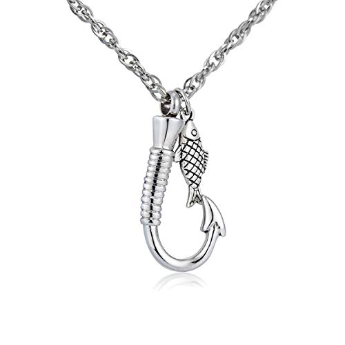 Fish hook Cremation Urn Pendant Memorial Necklace for ashes Fish Urn cremation necklace