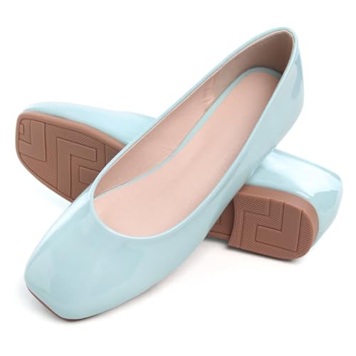 HuangTaiJi Qing Women Patent Leather Ballet Flats Square Toe Comfortable Dressy Shoes Walking Slip-Ons4