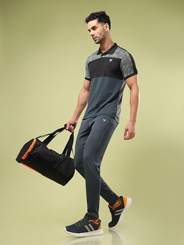 Image of TECHNOSPORT Men's Slim Fit Track Pants with Zip Pockets, ELASTO Plus Quick Dry Stretchable Lightweight Lower for Gym Running Yoga and Sports