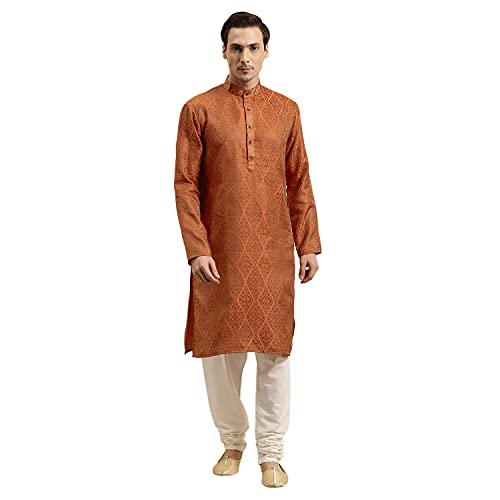 Sojanya (Since 1958 Men'S Jacquard Silk Kurta & Off-White Churidar Pyjama Set