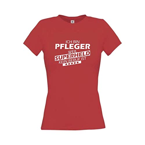 Shirtstown - Camiseta para mujer, diseño con texto en alemán 'Ich Bin Pfleger, weil Superheld kein Beruf ist ist Sprüche Mujer Chica Logo Tee Niki Divertido Divertido Divertido Profesional formación profesional color, rojo S
