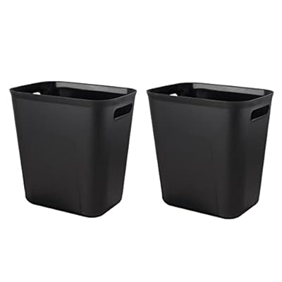 UUJOLY Plastic Trash Can Wastebasket, Garbage Container Basket for Bathrooms, Kitchens, Offices, Kids Rooms, Black, 3.5 Gallon, 2 Pack
