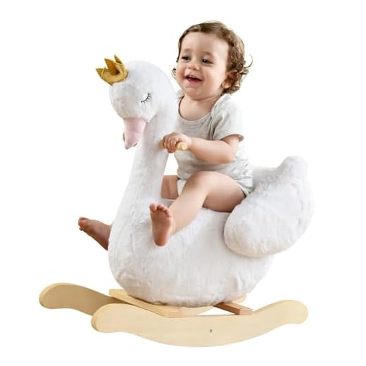 labebe - Plush Rocking Horse Wooden, Swan Rocker, Baby Riding Animal White, Kid Ride On Toy for 1-3 Year Old, Girl&Boy Stuffed Rocking Animal Outdoor, Nursery/Infant/Child Christmas or Birthday Gift