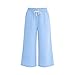 Girls Wide Leg Linen Capris Lightweight Casual Summer Elastic Waist Loose Kids Beach Pants for 4-14 Years with Pockets