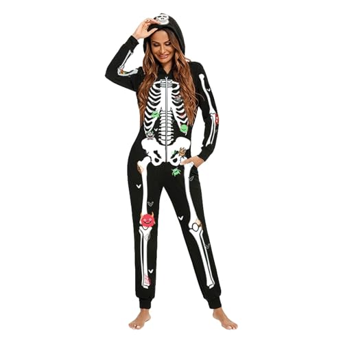 Matching Family Halloween Onesie Pajamas Glow in the Dark Skeleton Printed Jammies Holiday Sleepwear for Couples2