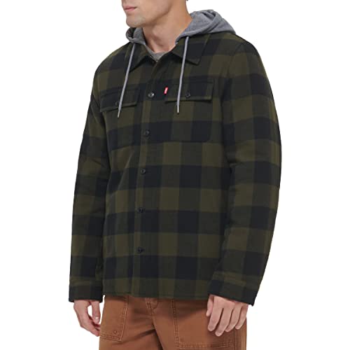 Image of Levi's mens Plaid Sherpa Lined Hooded Shirt Jacket (Regular & Big & Tall Sizes)