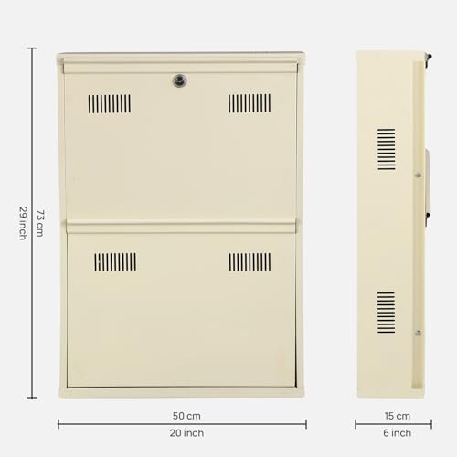 Image of Metal Shoe Rack Wall Mounted for Home with Central Locking | 2 Door 20 inch Wall Mounted Metal 4 Pair Rack Cabinet | Pre-Assembled Shoe Rack Shelves | 3 Year Warranty (Ivory)