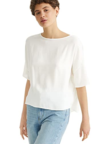 C&A Damen Rundhalsausschnitt Bluse Unifarben cremeweiß 48