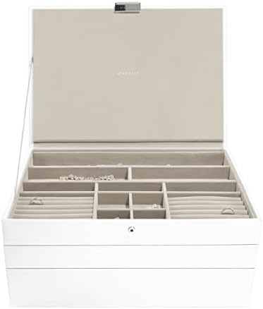 Boîte à Bijoux Stackers Classique Taupe Taille M - 6 Couches Rembourrées, Velours Gris, Dimensions 25x18x3,7 Cm