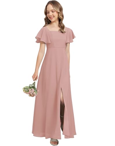 Junior Bridesmaid Dresses Floor-Length Formal Dresses Chiffon Flower Girls Dresses for Wedding Party Gown