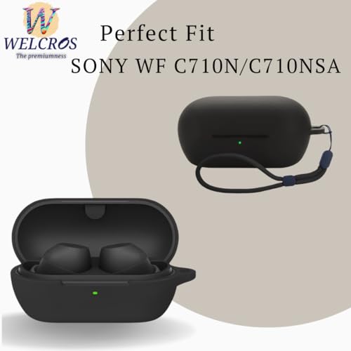Image of WELCROS Soft Silicone Case Cover for Sony WF-C710N | C710NSA with Lanyard (Black)