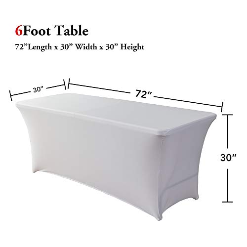 Gelozed 2 Pack Spandex Table Cover Fitted Rectangular Tablecloth Stretchable Fabric Lycra Tablecloth 6 Ft For Party Dj Tradeshows Banquet Weddings Cocktail (2 Pack White, 6Ft) #TOP1