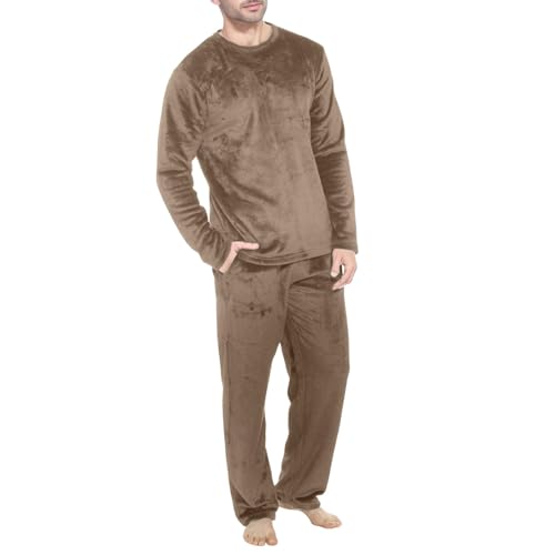 Men's Fleece Lined Pajamas 2 Piece Pajamas Set Long Sleeve Crewneck Sleepwear Thermal Warm Loungewear Set Outfits