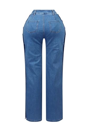 Women's Casual Jeans Y2k Straight Pants High Waisted Double Side Button Closure Stretch Pants Trendy Clothing3
