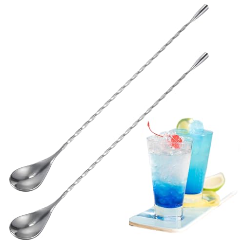 Ouligay 2 Stück Barlöffel Gedreht, 30cm Lange Löffel Edelstahl, Probierlöffel Hochwertiger Spiral-Löffel von Cocktails, Bar Zubehör Praktisches...
