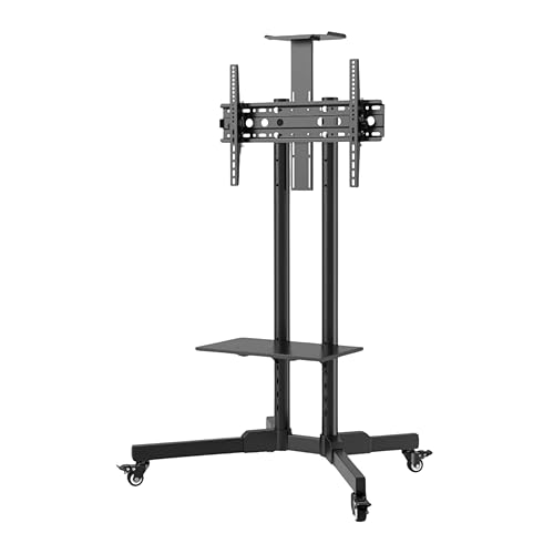 Image of Inlight Rolling /Mobile TV Cart with Wheels for 32-65 Inch LCD LED 4K Flat Screen TVs, TV Floor Stand with Shelf Holds Up to 50 Kgs /110 lbs | Adjustable Height Trolley Max VESA 600 x 400 mm