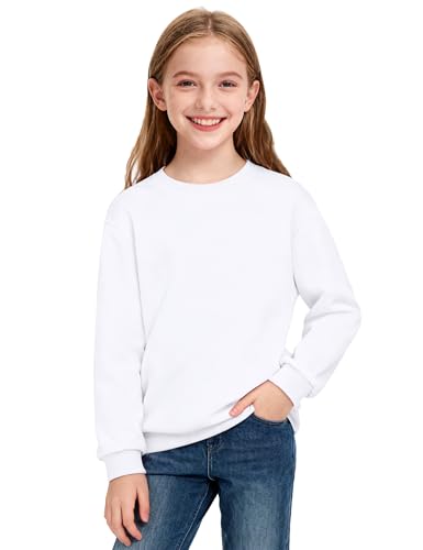 Auranso Girls Sweatshirt Kids Crewneck Long Sleeve Shirts Casual Pullover Tops White 13-14 years