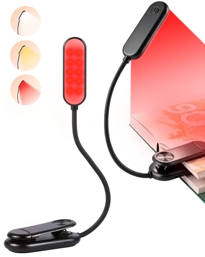 Finezeal 630nm Red Book Light for Reading at Night [1 Pack] - Zero Blue Light Dimmable Reading Lights for Books in Bed LED Book Lamp Clip on Gift for Students Parents Nurse Studying Travel
