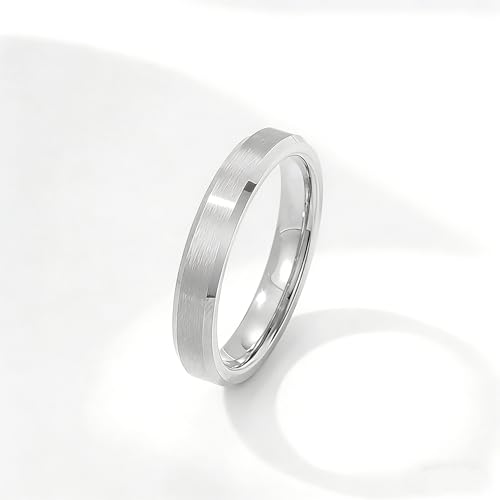 HXNIBATSAR 4mm 6mm 8mm Stainless Steel Wedding Band Ring For Men Women-Available in Black,Gold and Silver Matte Finish&Polished Beveled Edges Comfort Fit Size 5-12 (4mm-Silver, 5) - image 5