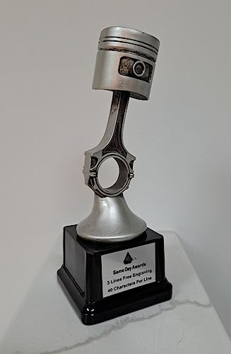 Same Day Awards Silver Piston Racing Trophy (3 Sizes) - Engraving Included (8.5 Inches)