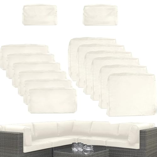 TDHLW 14 Pack Patio Cushion Covers Set Outdoor Furniture Cushion and Pillow Cover Replacement Fit for 7Pieces 6-Seater Wicker Rattan Patio Set Sectional Couch Chairs,Off White,14pc