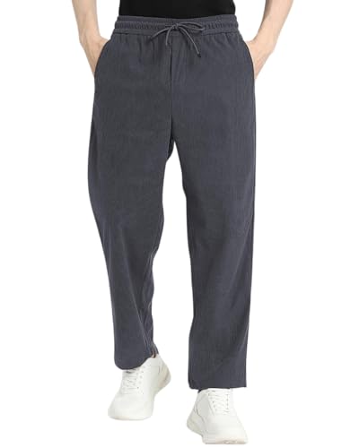 Image of Men's Self Design Corduroy Track Pants - Mid Rise, Flexi Waist, Ankle Length