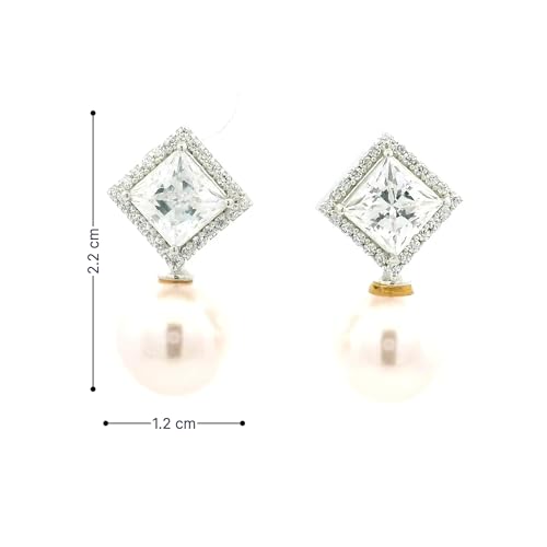 Image of 925 Sterling Silver Pearl Earrings for Women | Sterling Silver Pearl Stud Earrings | Hypoallergenic Rhodium Plated Anti-Tarnish Lightweight Daily Wear Jewellery | Office Wear | Gift for Wife, Girlfriend, Mother, Sister | Birthday, Anniversary, Rakhi