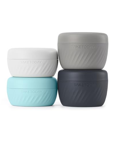Image of TakeToday Travel Containers for Toiletries, 2 & 3oz, 4 Pack, Grey | Air Travel Leak-Proof, TSA Approved, Silicone Jars with Lid, for Cosmetics & Toiletries