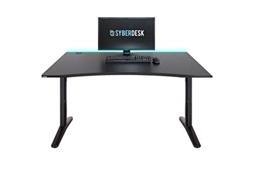 SyberDesk Escritorio para Juegos de computadora con LED y Puerto USB para Jugadores, Sistema de luz Ambiental, ergonómico Cover